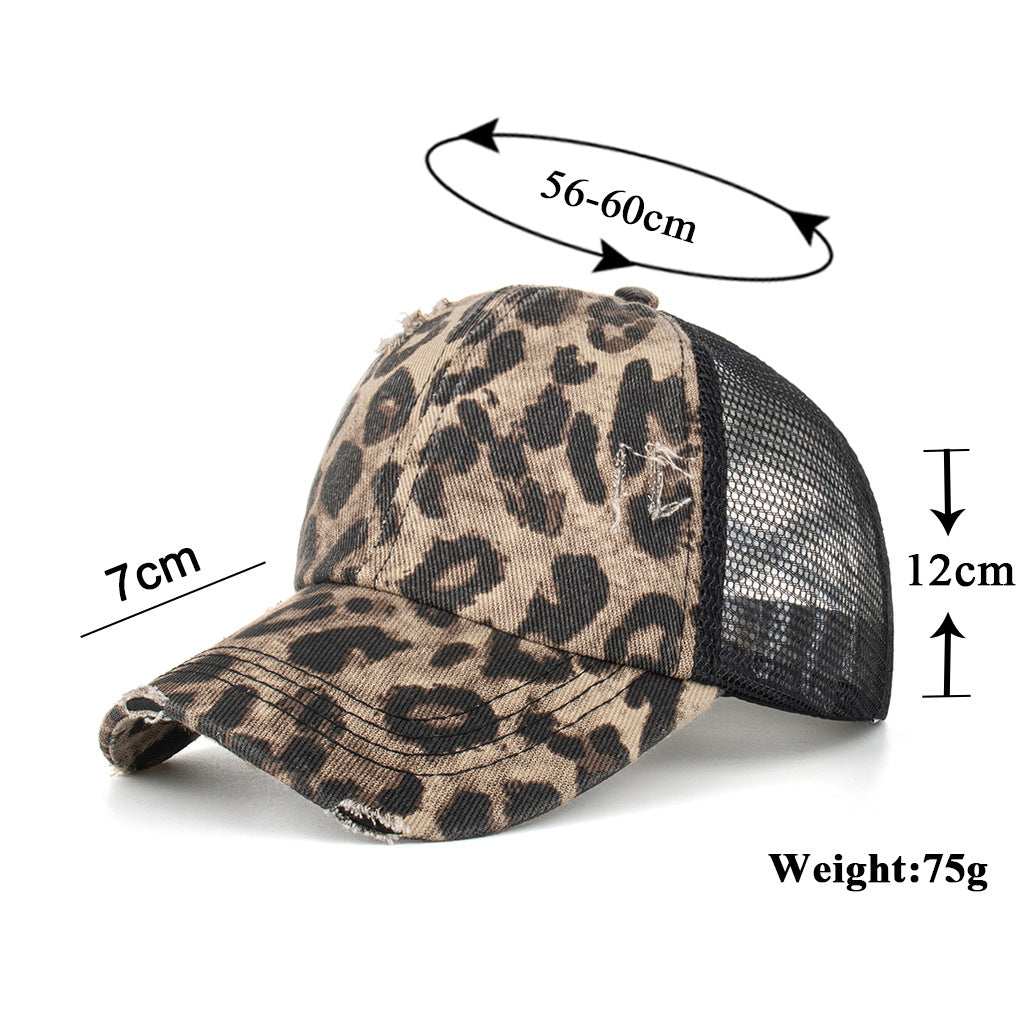 Wholesale Brown Leopard Print Cross Elastic Band Ponytail Baseball Cap
